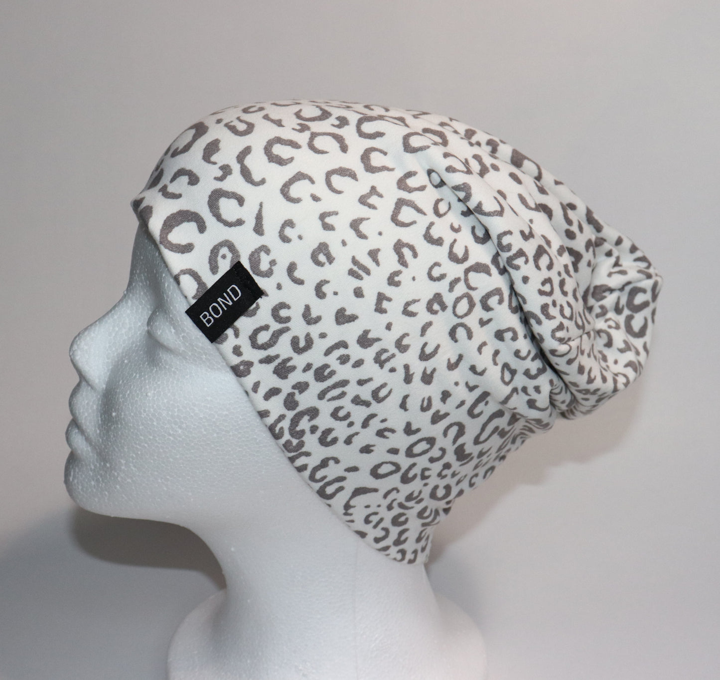 Grey Leopard Beanie - Soft knit