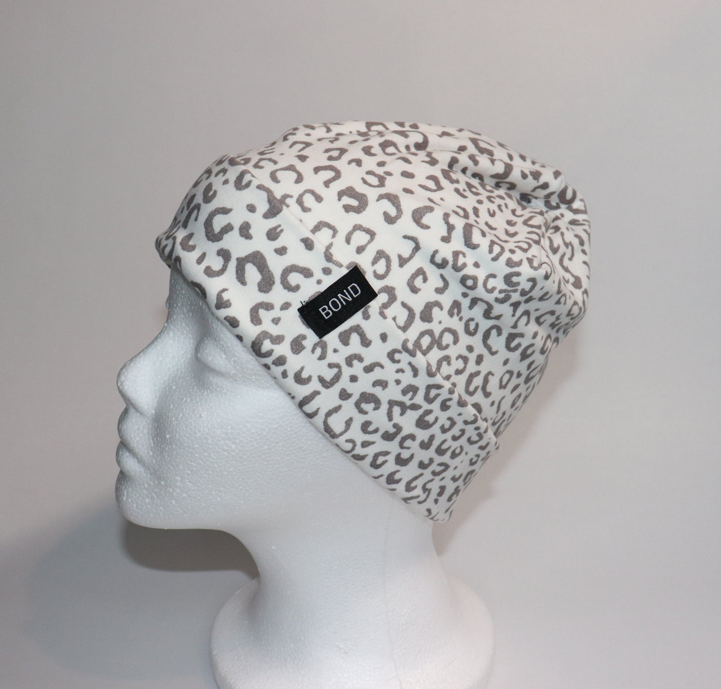 Grey Leopard Beanie - Soft knit